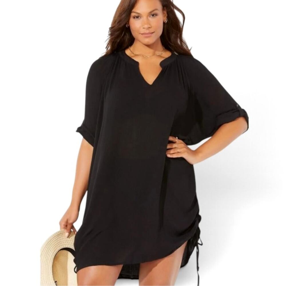 Swimsuits for All NEW Black Abigail Gauzy Cover Up Tunic Plus 18/20